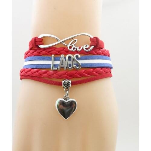 Infinity love laos country Bracelet heart Charm laos national flag red flag bracelets & bangles for Woman and man