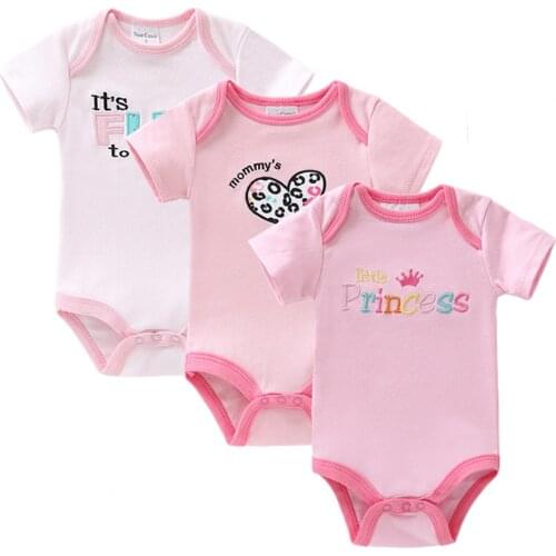Baby Romper Girl Short Sleeve Infant Pink Letter Print Summer Girls Clothing Set for Newborn Jumpsuits & Rompers
