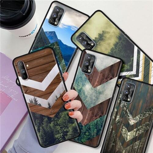 For Realme 6 8 7 Pro C3 C21 XT 5 GT Neo C25 C20 X50 7i C15 C11 Black Soft Phone Case Luxury Cover Forest Geometry Wood Nature