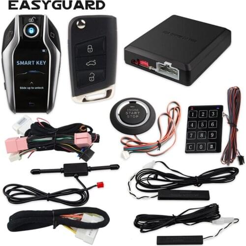 EASYGUARD CAN BUS Plug&Play LCD touch key fit for VW Polo CC Lamando 2010-2019 PKE car alarm system auto start push button stop