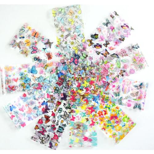 10pcs Butterfly Design Foil for Nail Art DIY Flowers Transfer Foils Paper Decal Sticker Manicure Decoration 4*20cm