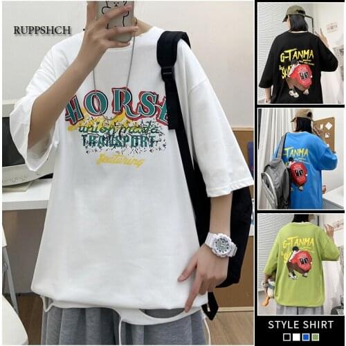 Short-Sleeved Sleeve T-Shirt Men Cotton Hip-Hop Japan Harajuku Summer Mens 2021 New Trend Oversized T-Shirt Bottoming Shirt