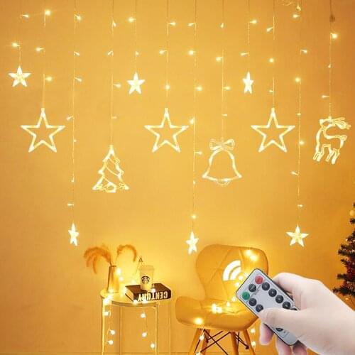 3.5M 220V LED Moon Star Lamp Christmas Garland String Lights Fairy Curtain Light For New Year Party Bar Wedding Holiday Decor