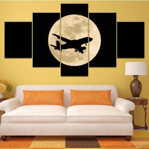 Canvas Painting Wall Art Framework 5 Piece Air Plane Takeoff moon Picture HD Print Aircraft Poster For Living Room home Decor