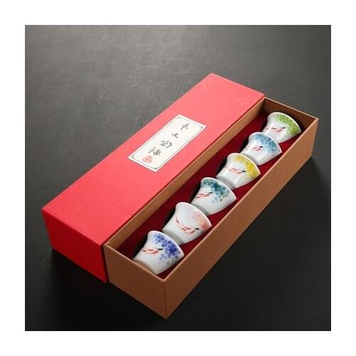 Ceramic Hand-painted Teacup Chinese Style 6 Pack Home Kung Fu Black Tea Jin Jun Mei Oolong Teaware Gift Box Free Shipping