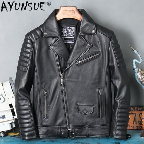 AYUNSUE 2021 Genuine Cow Leather Jacket Men Short Motorcycle Leather Coat Plus Size 5xl Spring Autumn Mens Clothing Hommes Veste