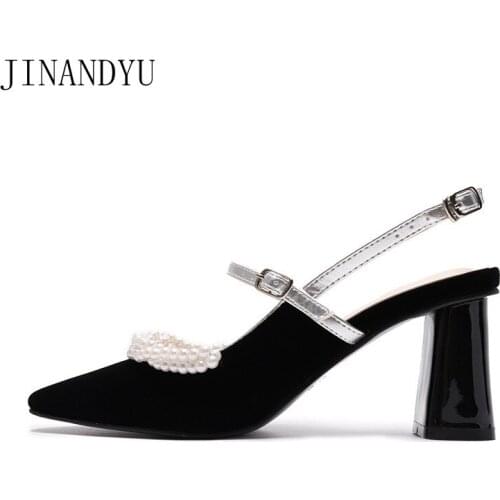 Block Heels Pointe Toe Pearl Sandals Women Shoes High Heel Fashion Sexy Women Dress Sandals Summer Shoes Pumps Party High Heel
