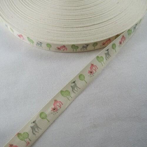 5/8"15mm cotton ribbon Animals Deer cartoon Printed Webbing DIY Zakka Handmade Tapes Packing Sewing Accessories Ruban 20YDS XM60