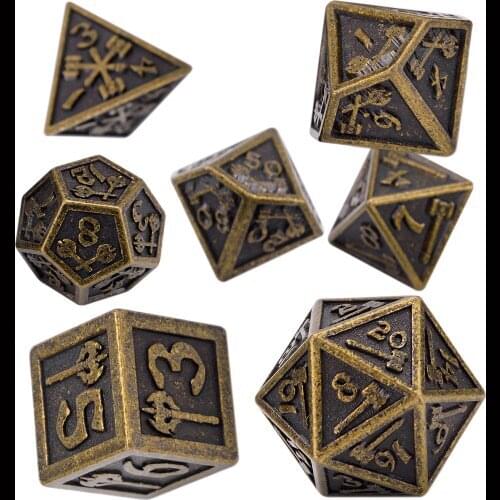 Multiple Molds Solid Metal Polyhedral 7-Die Dice Set for TRPG DND D4 D6 D8 D10 D% D12 D20