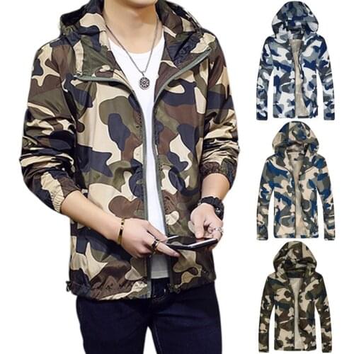Fashion Men Causal Jacket Coat Hooded Camouflage Jackets Thin Windbreaker Zipper Up Outwear Tops
