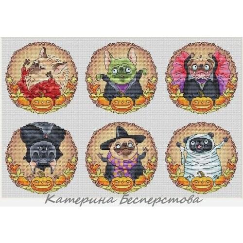 Pug Series-Halloween Pug Cross stitch kits Cross Stitch Kit Packages Counted Cross-Stitching Kits Cross stich Painting Set
