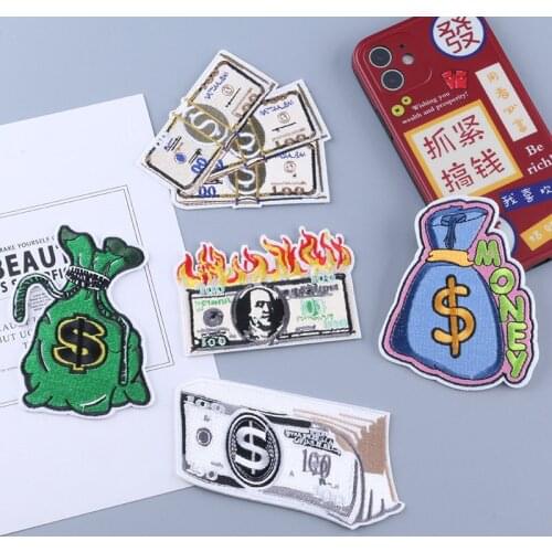 Money Dollar Patches On Clothes Jacket Sewing Applique Stickers DIY Iron On Patches Badges