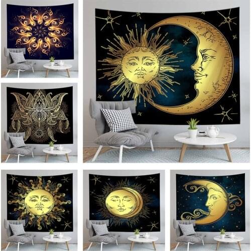 Golden Moon Sun Blanket Wall Hanging Tapestry Beach Throw Camping Traveling Rug Yoga Mat Indian Large 150x130cm