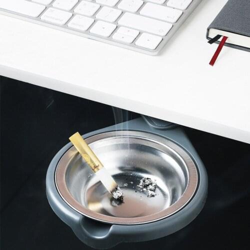 Desktop hidden stainless steel ashtray creative rotary open lid easy clean ashtray punch-free ashtray storage box ash tray