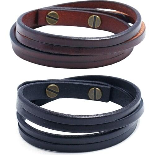 New Retro Simple Double Leather Bracelet Classic Mens Bracelet Punk Street Hip-hop Rock Party Jewelry Anniversary Gift