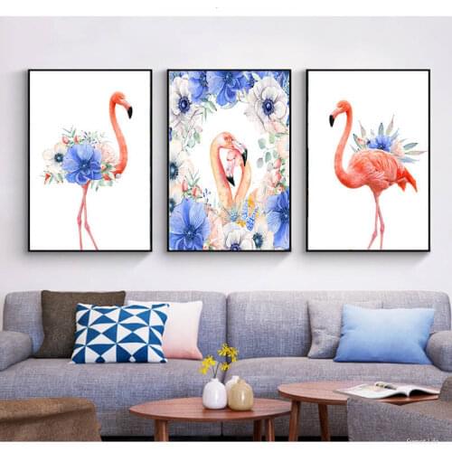 Nordic Animals Flamingo Purple Flower Canvas Paintings Watercolor Poster Print Wall Art Pictures For Modern Living Room Decor
