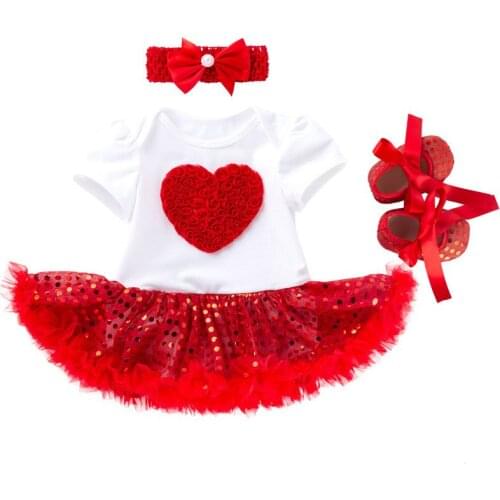 Baby Girls Sequins Valentines Day Tutu Dress Bebe Red Love Pattern Bithday Party Ball Gown First Mothers Day Costume Dresses