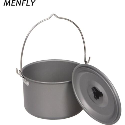 MENFLY Camping Hanging Pot Outdoor Cooking Utensils Large Capacity Camp Pot for Picnic Tableware Campfire Heating Dinner Set