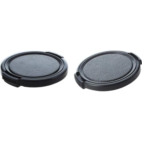 Retail 2 Pcs Textured Black Plastic Lens Cover Cap Camera Side Pinch Clip on Front Lens Cap Protective Cover - 52Mm & 49Mm