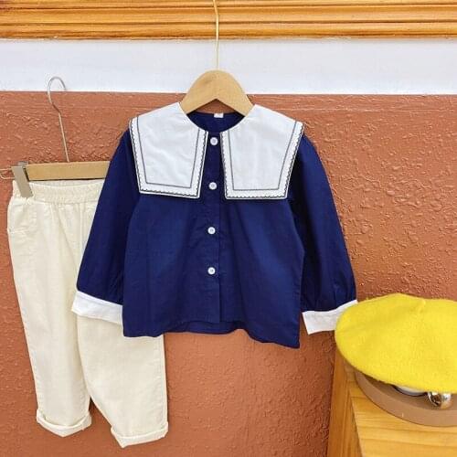 Girls Long-Sleeved Shirt Autumn Korean Style New Little Girls Western Style Lapel Shirt Spring and Autumn