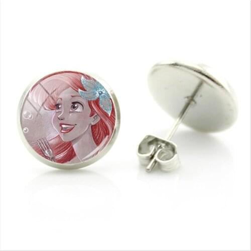 Disney Frozen Classic Animation Character Stud Earrings Simple Style Earrings Glass Cabochon Gift Fashion Jewelry