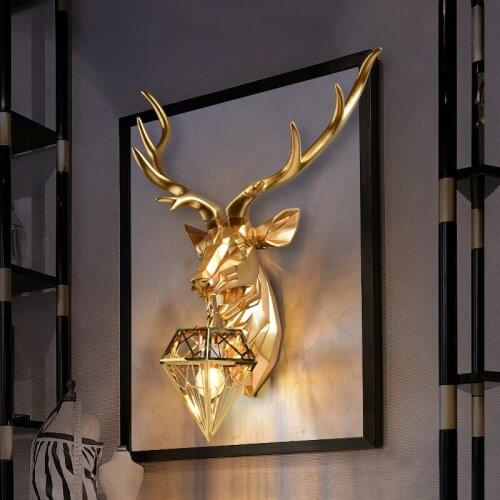 Modern Resin Antler Led Wall Lamp Nordic Retro Gold Deer Wall Light Living Room Bedroom Bedside Wall Sconce Lamp Indoor Lighting