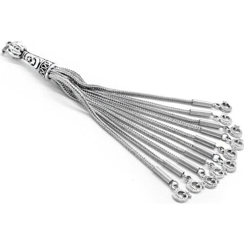Tesbihane the Moon the stars Design 10lu Silver Color Tarnish Metal Tassel