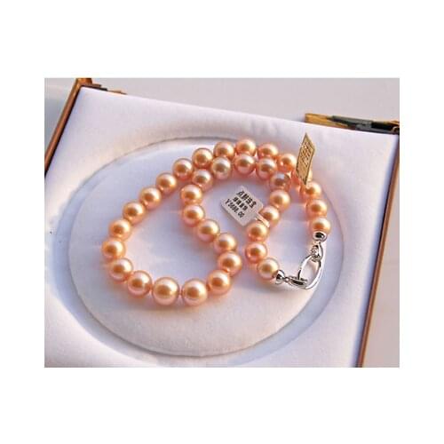 Gorgeous 12-13mm south sea round gold pink pearl necklace+box18inch 925s>Selling jewerly free shipping