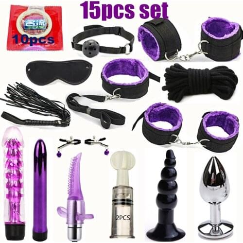 Vibrator Anal Plugs Handcuffs Whip Nipples Clip Blindfold Breast Pump BDSM Games Adult Sex Toys Kit For Couples Dildo
