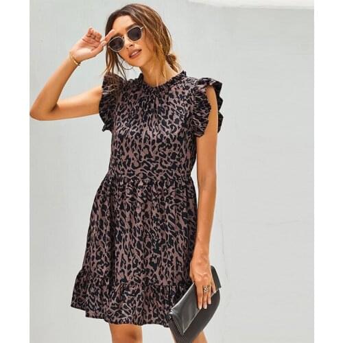 New Vintage Sleeveless Ruffle Mini Summer Boho Butterfly Sleeve Dress Leopard Print Above Knee Short Dress 221275 Beach Style
