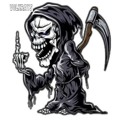Volkrays Creative Car Sticker Soul Harvester Vertical Middle Finger Accessories Reflective Waterproof Vinyl Decal,8cm*6cm