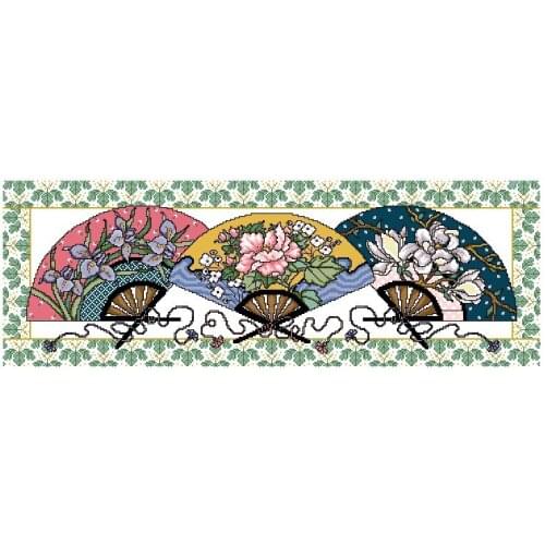 Cross stitch Handmade 14CT Counted Canvas DIY,Cross-stitch kits,Embroidery #Three fan pictures 76-33