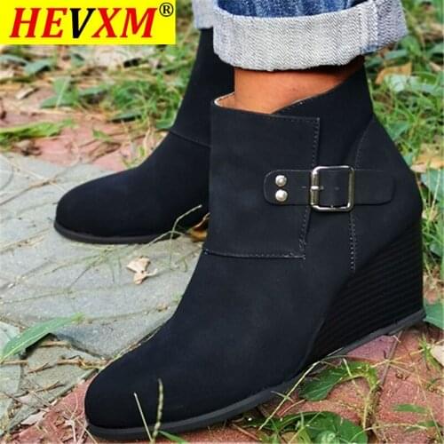 2020 Autumn Women Ankle Boots Fashion Women Slope Heel Pointed Toe Casual Boot High Heels PU Leather Shoes for Women Botas Mujer