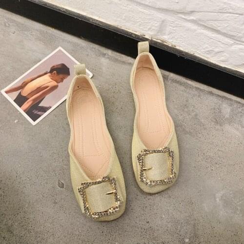New Fashion Ladies Casual Flat Shoes Elegant Metal Decoration Wild Square Toe Solid Color Breathable Zapatos De Mujer W38-39