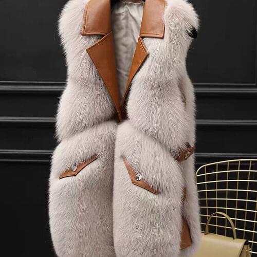 2021 Autumn Winter New Long Fox Fur Vest Female Imitation Fox Fur Waistcoat Ladies Patchwork Warm Slim Sleeveless Jackets R414