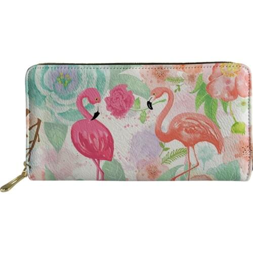 HaoYun Women Long Wallets Caroon Change Coin Purse Flower Flamingos Animal Print Pattern PU Leather Travel Passport Pockets