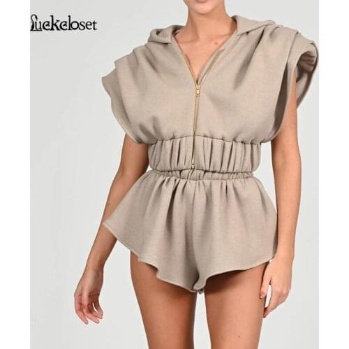 Solid Loose Zipper Up Women Streetwear Sets Bat Sleeve Pullovers+elastic Waist Shorts Suit Shoulder Padded Hoodie Female Set