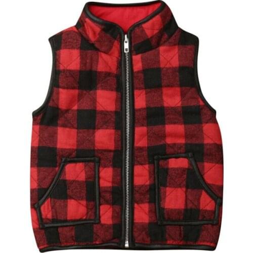 1-6Years Baby Girl Sleeveless Plaid Zipper Jacket Kids Waistcoat Girls Coat Outwear Kid Vest Warm Jacket Autumn Winter Clothes