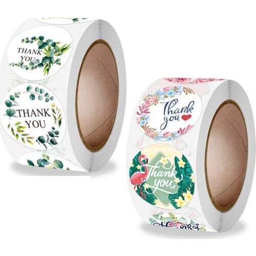 25mm Thank you Stickers Envelope Decorations Gift Box Package Seal Labels Flower Stationary Stickers Party Wedding Decorations
