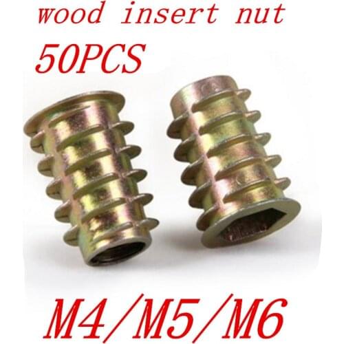 50pcs 10PPCS M4 m5 m6 m8 m10 Zinc Alloy Thread For Wood Insert Nut Flanged Hex Drive Head Furniture Nuts
