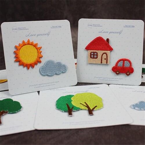 AHYOONIEX Cartoon House Moon Tree Embroidery Patches for Bag Jeans Iron On Patches for Clothes Small DIY Patch for Kids Mask