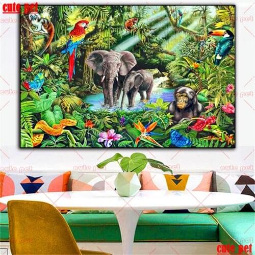 Diamond Painting CrossStitch Monkey Elephant Toucan kit picture Embroidery Decor Childrens Room Rainforest Animals Holiday gift