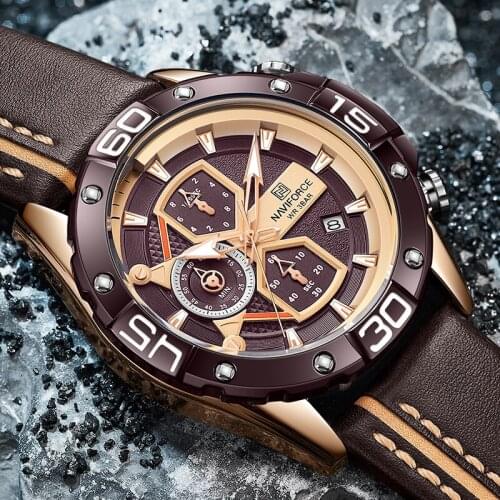 Luxury Brand NAVIFORCE Sports Watches Men Blue Military Genuine Leather Wrist Watch Male Clock Fashion Chronograph Wristwatches