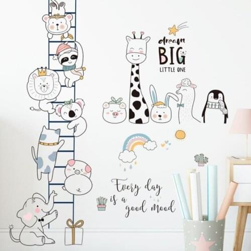 Childrens Room Decor Bedroom Background Wall Decoration Stickers Cartoon Animals Tone Giraffe Bear Elephant Ladder Wall Sticker