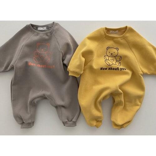 Autumn Baby Boy Bear Print Romper 2021 New Long Sleeve Infant Jumpsuit Cotton Cartoon Print Newborn Clothes 0-24M