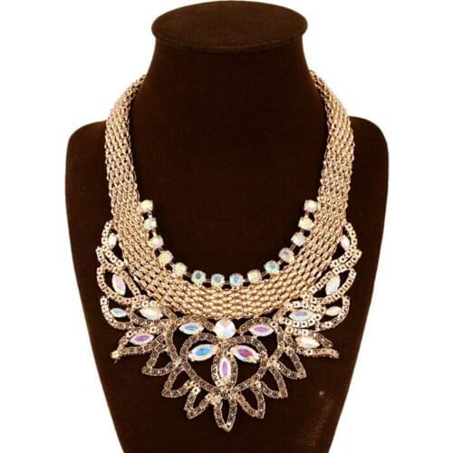 DiLiCa Luxury Crystal Flower Statement Necklace for Women Maxi Necklaces Chokers Vintage Gold Color Necklace Jewelry