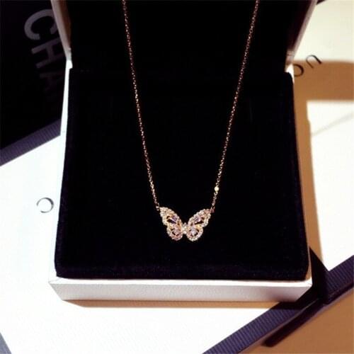 European and American Mori Rose Gold Temperament Smart Butterfly Necklace Female Zircon Charm Bling Fashion