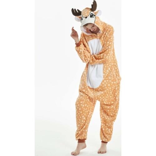 Flannel Pyjamas Adult Women Unicorn Deer Pajamas Winter Warm Cute Sleepwear Animal Cosplay Onesie Cartoon Panda Stitch Homewear