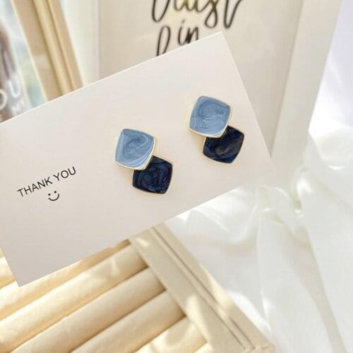 Geometric Contrast Earrings No Hole Ear Clips Simple Blue Clip Earring Without Piercing Minimalist Earrings Jewelry CE425