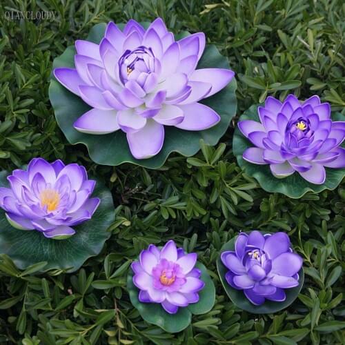 Artificial Purple fake Lotus Leaves ponds flowers Water Lily waterproof Floating Pool home garden Plants Wedding decoration D24